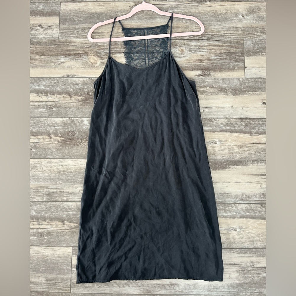 YAYA Boutique Lace Back Slate Grey Column Cami Slip Mini Dress - Picture 5 of 5